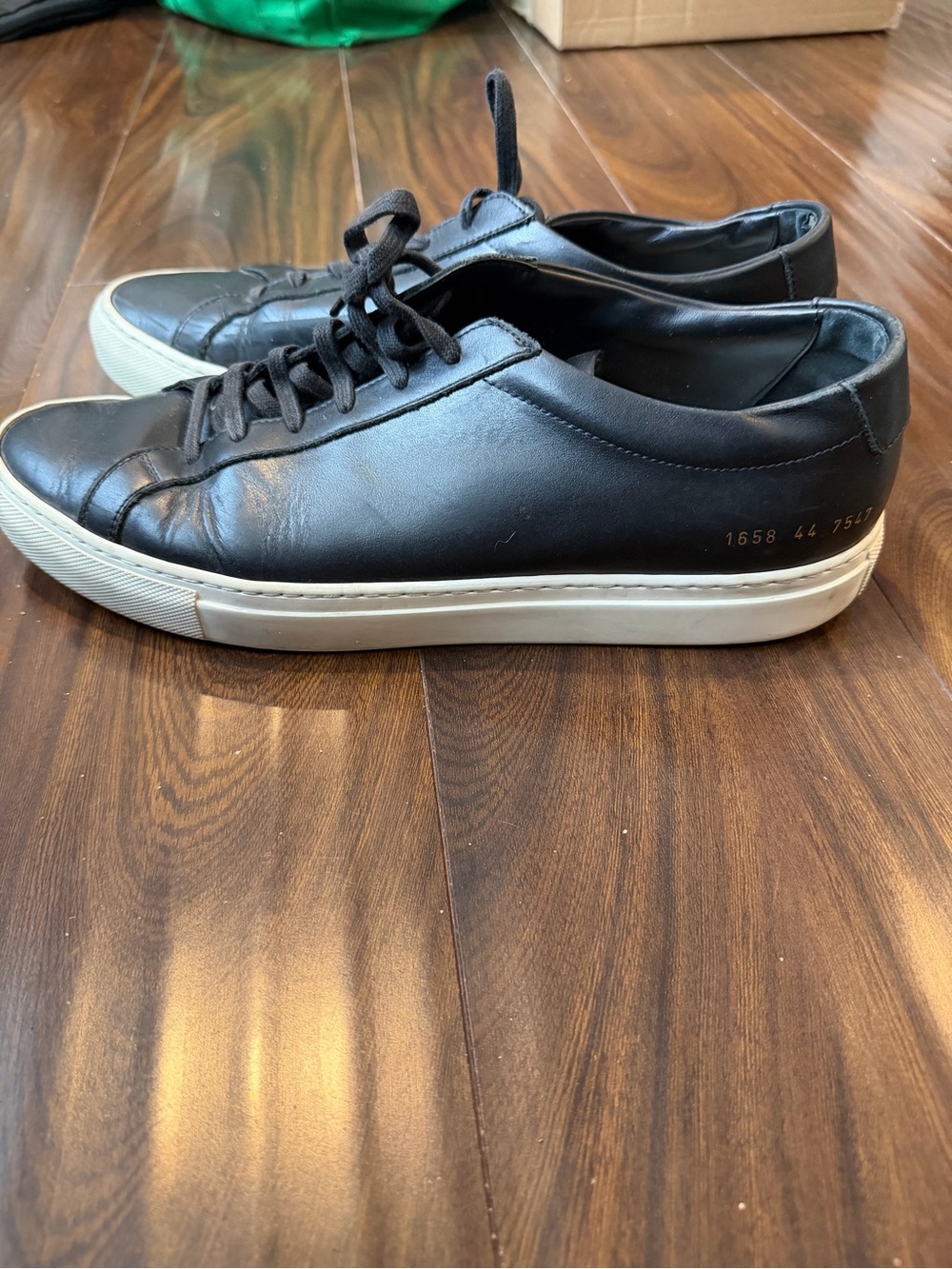Men's Black Common Projects Leather Low-Top Sneakers with White Sole - Size 44